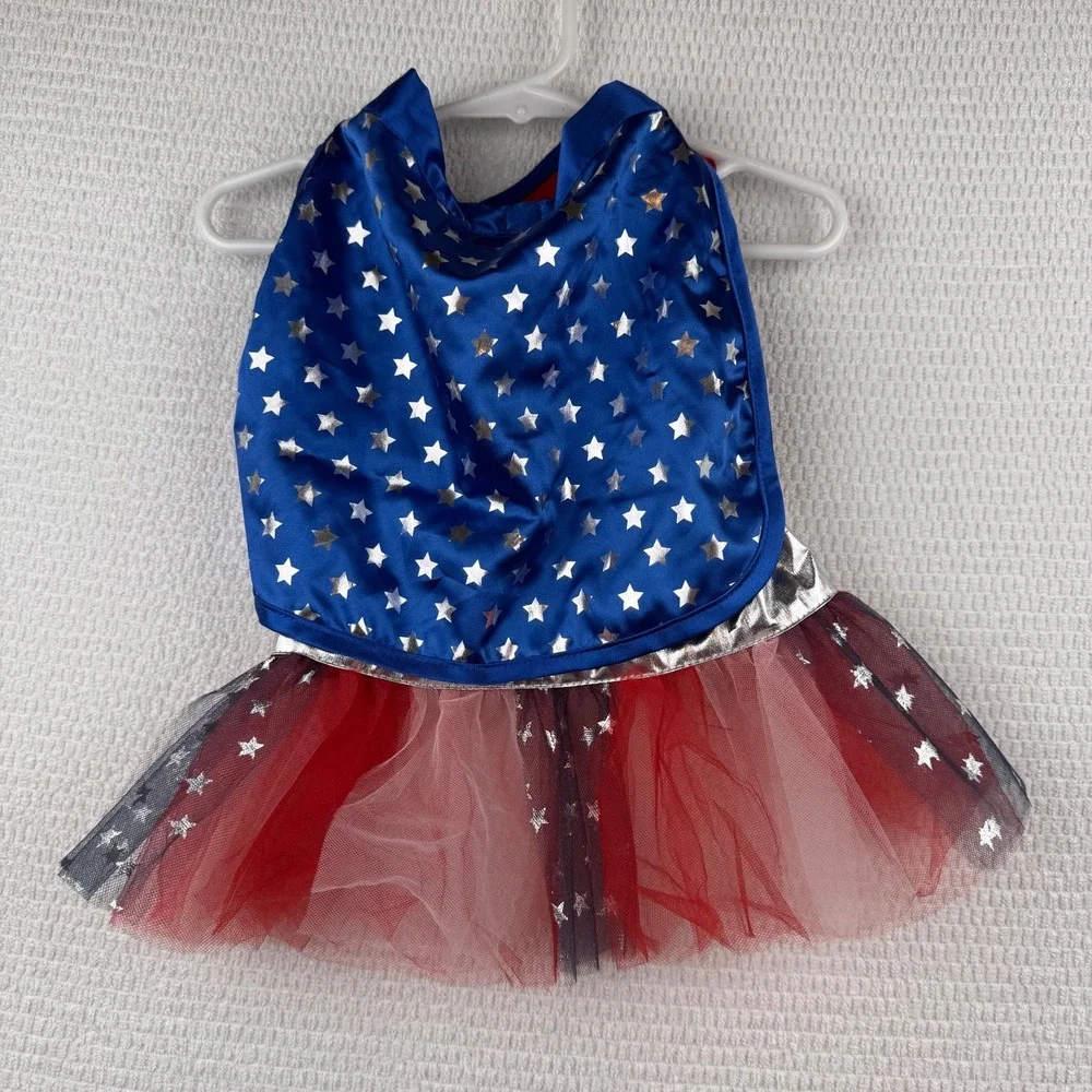 Bootique Superhero Girl Dog Costume Size Medium Tutu Cape Stars Halloween